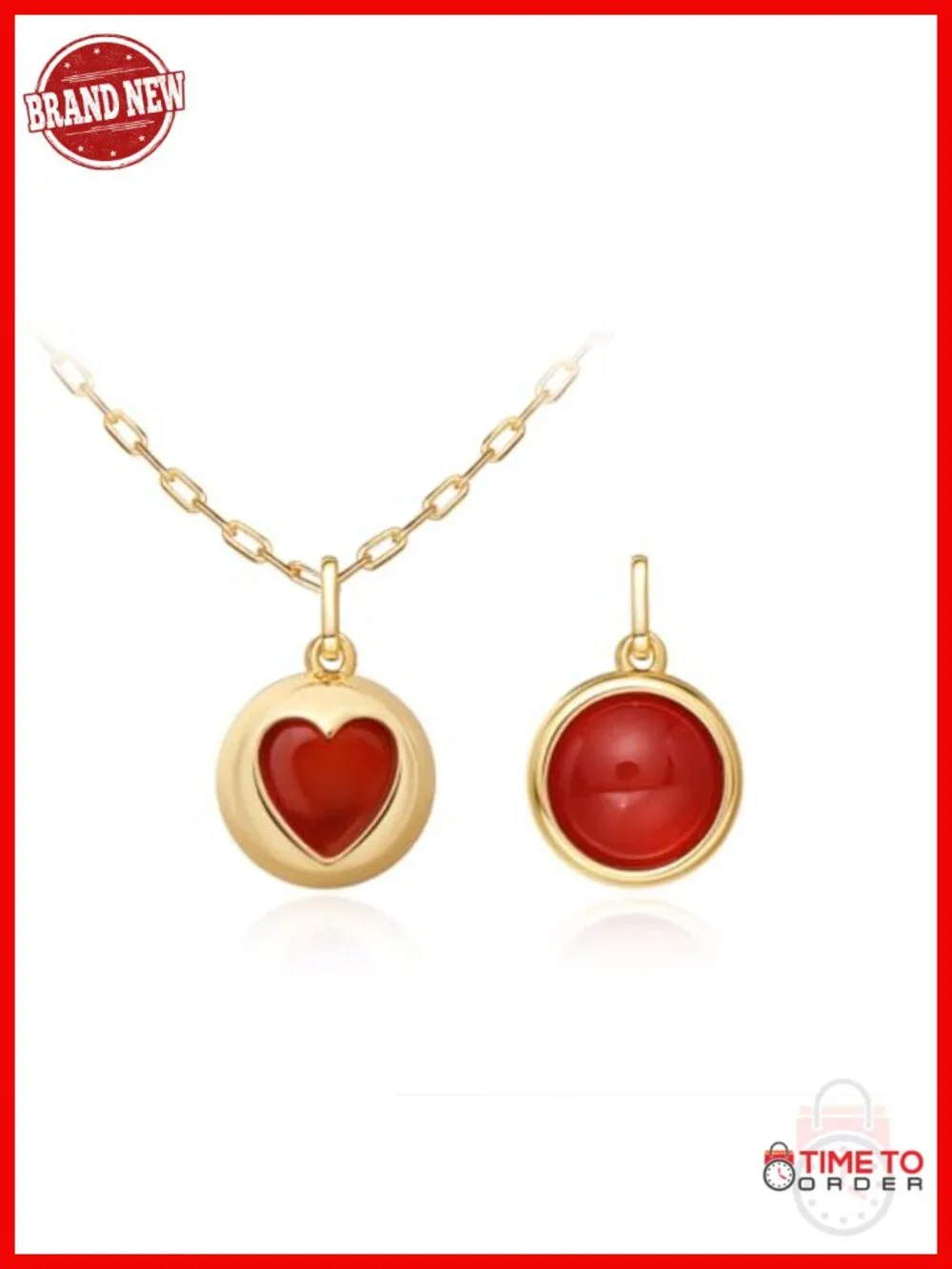 Reversible Red Agate & Black Onyx Lucky Pendant Necklace, 18K Gold Plated,